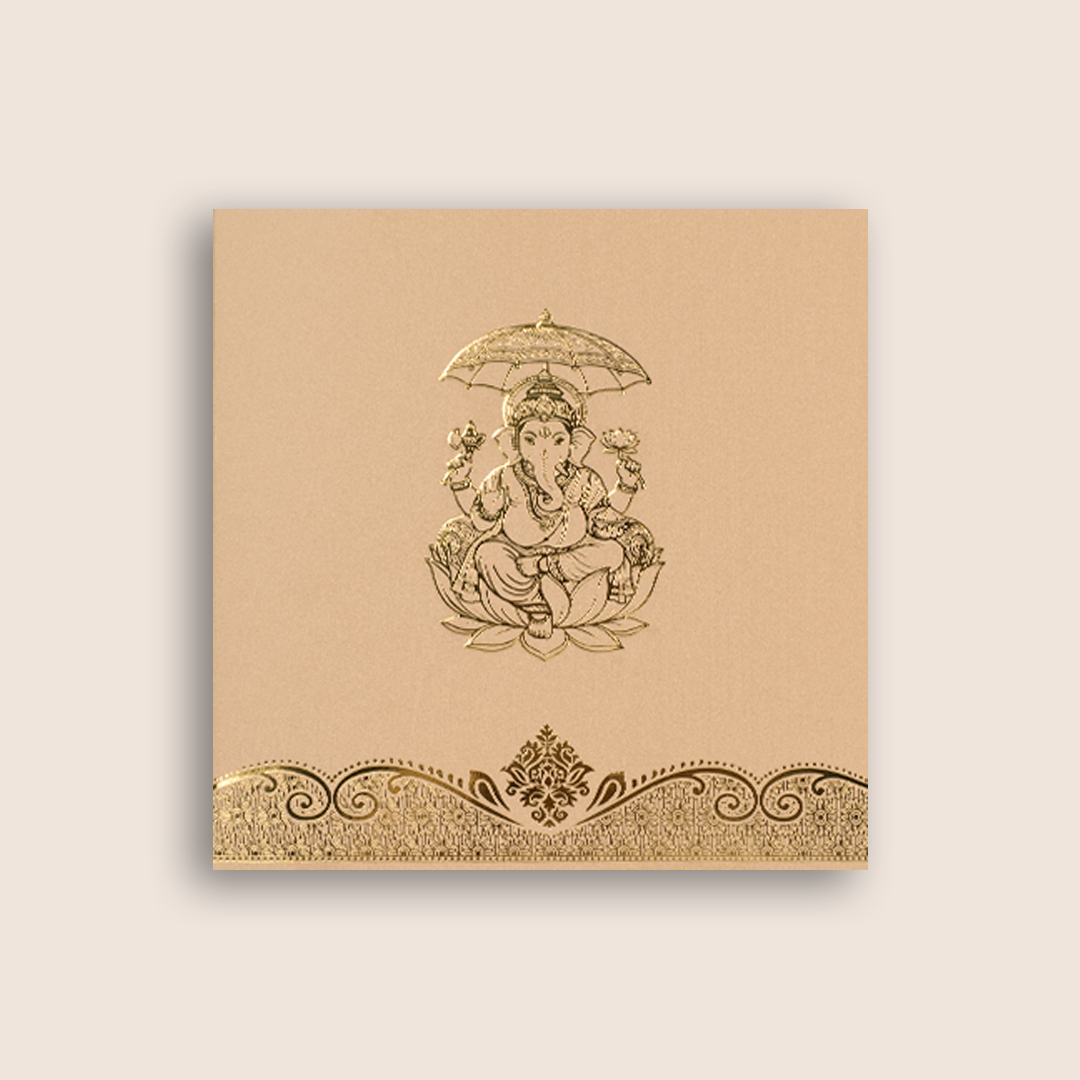 Pastel Pink Embossed Lord Ganesha Wedding Card - KNTR2503P
