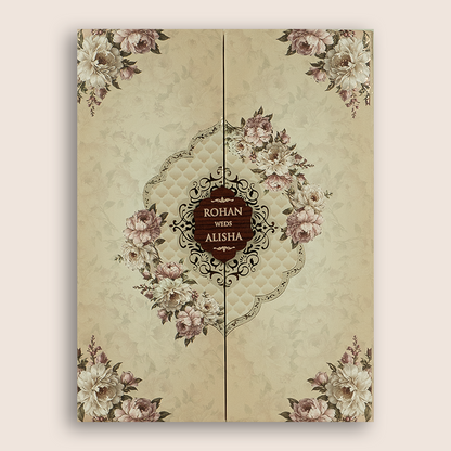 Beige Floral Door Style Padded Wedding Invitation - KFR17330