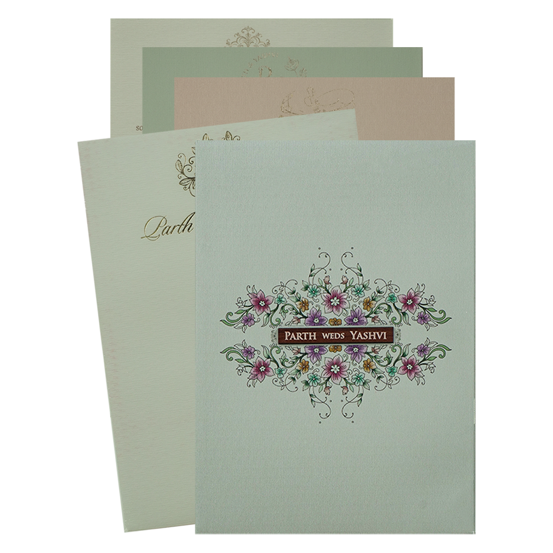 Green Padded Floral Wedding Card-KRC31510