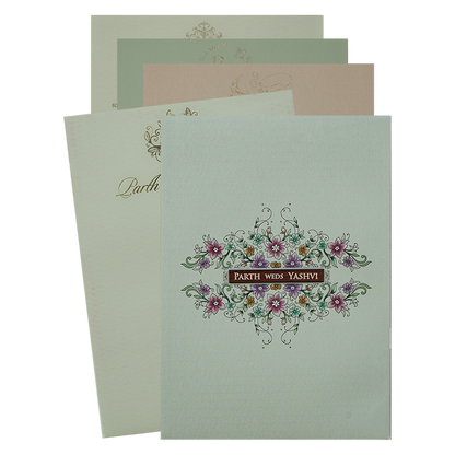 Green Padded Floral Wedding Card-KRC31510