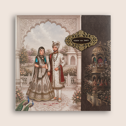 Grey Royal Bride Groom Door Style Padded Wedding Card - KSH18750