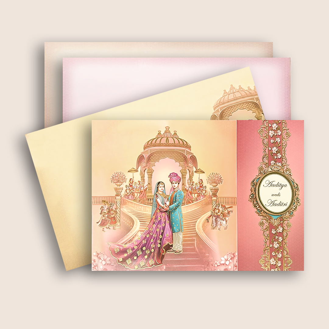 Pink Bride Groom Door Style Wedding Card - KAA05440