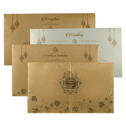 Gold Floral Door Style Padded Wedding Card-KRB09320