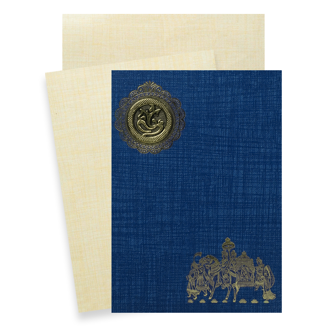 Blue Ganesha Bride Groom Wedding Card-KNPP717B