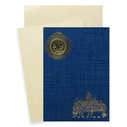 Blue Ganesha Bride Groom Wedding Card-KNPP717B