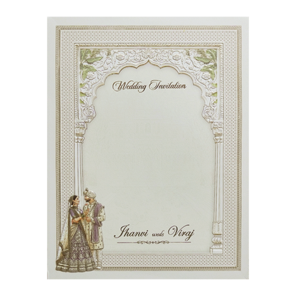 Cream Padded Laser Cut Heritage Couple Wedding Card-KMMEX8170