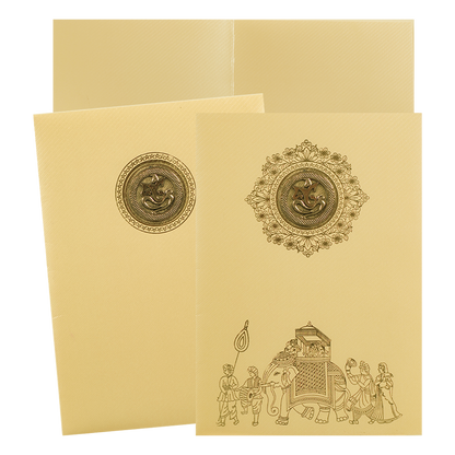 Gold Foiling Floral elephant design Wedding Card - KNKTC039