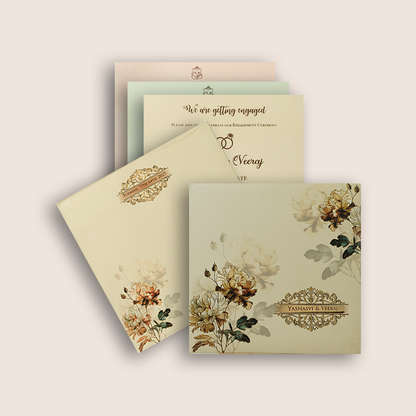 White Embossed Floral Padded Wedding Card - KPR023360