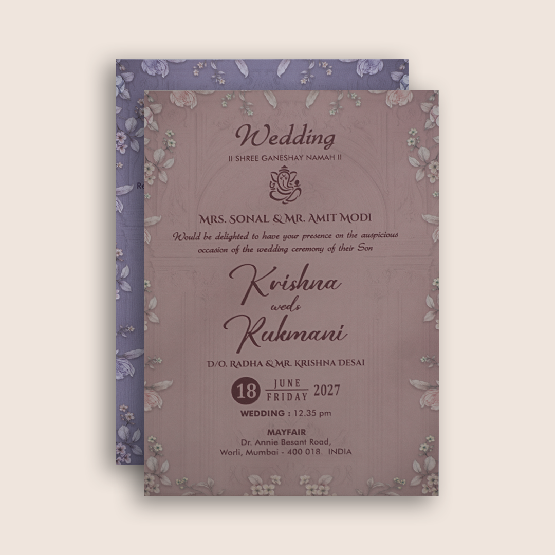 Pastel Blue Floral Door Style Padded Invitation Card - KJTS1929