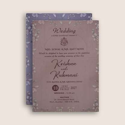 Pastel Blue Floral Door Style Padded Invitation Card - KJTS1929