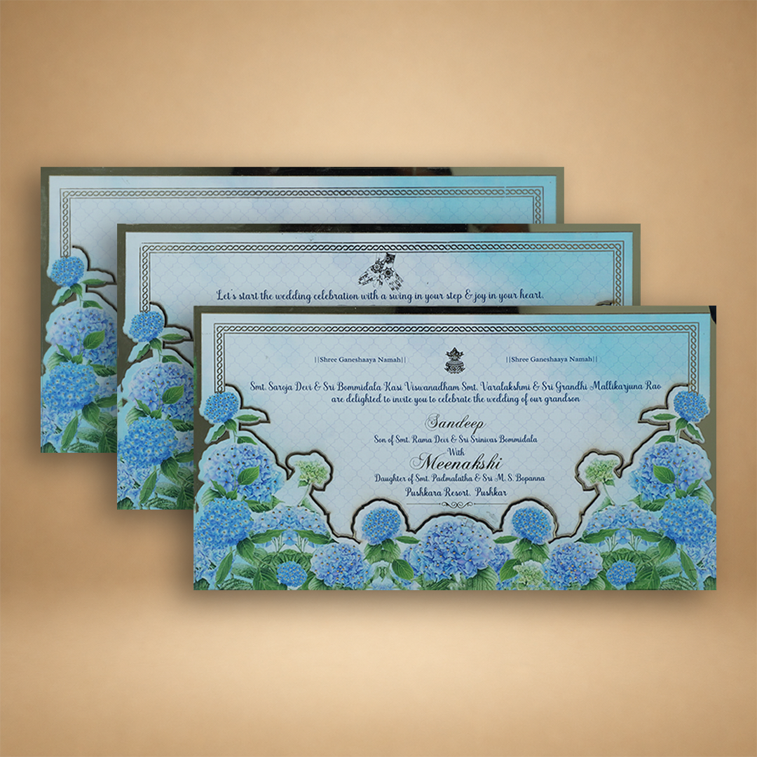 Pastel Blue Premium Floral Luxury Invitation Box - KNLW20244