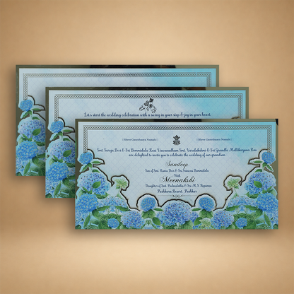 Pastel Blue Premium Floral Luxury Invitation Box - KNLW20244