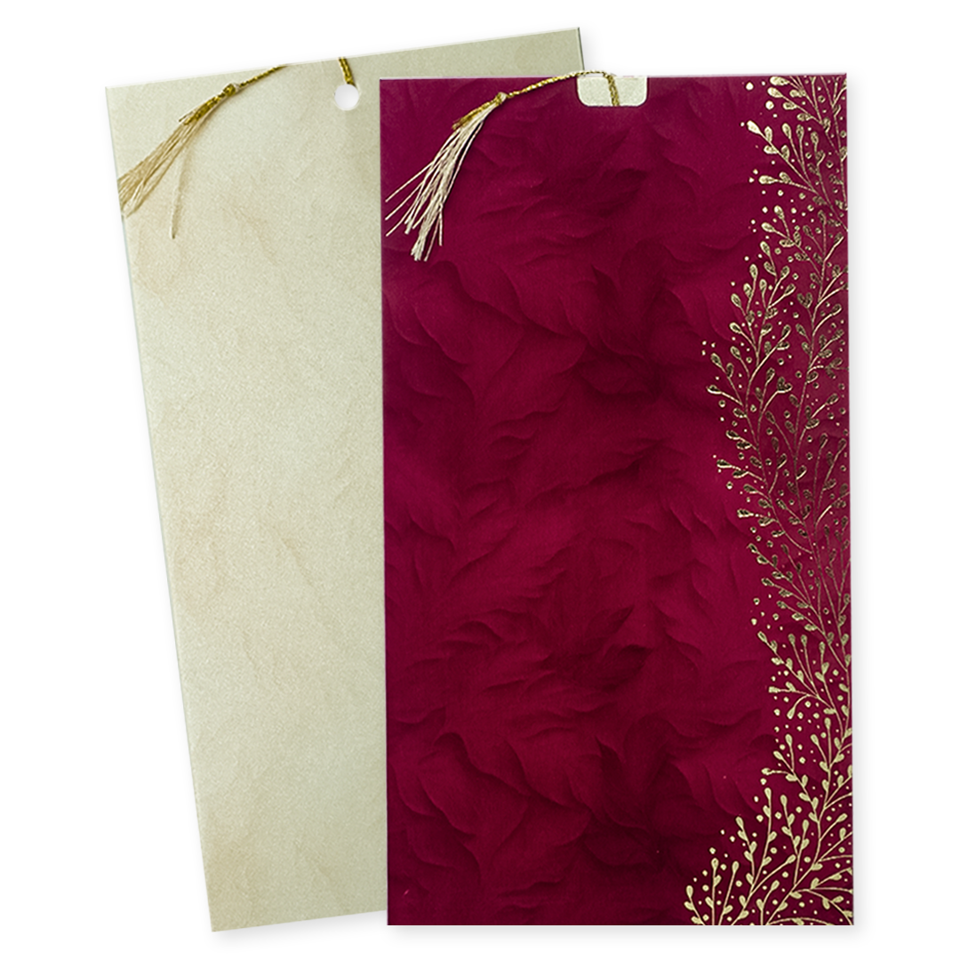 Maroon Floral Single Sheet Wedding Card-KNPD1252