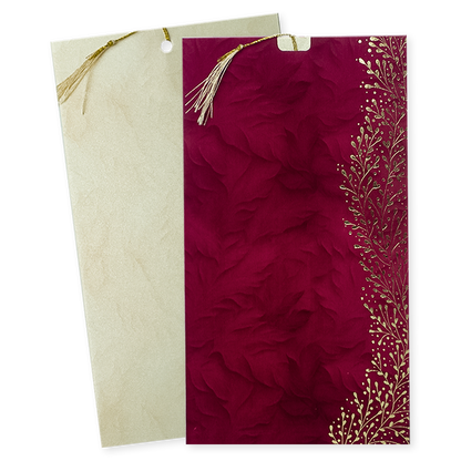 Maroon Floral Single Sheet Wedding Card-KNPD1252