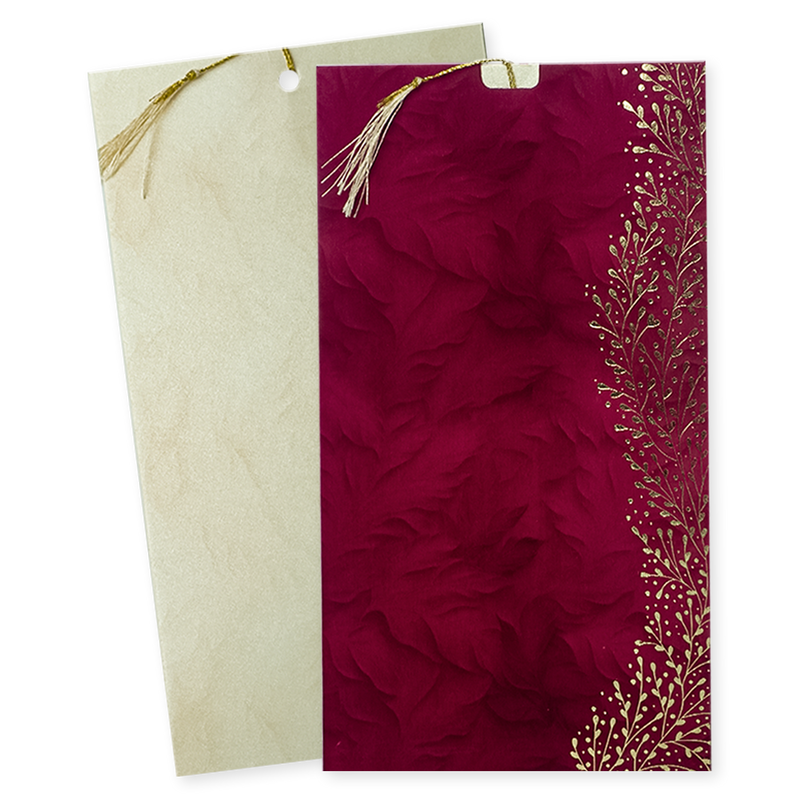 Maroon Floral Single Sheet Wedding Card-KNPD1252