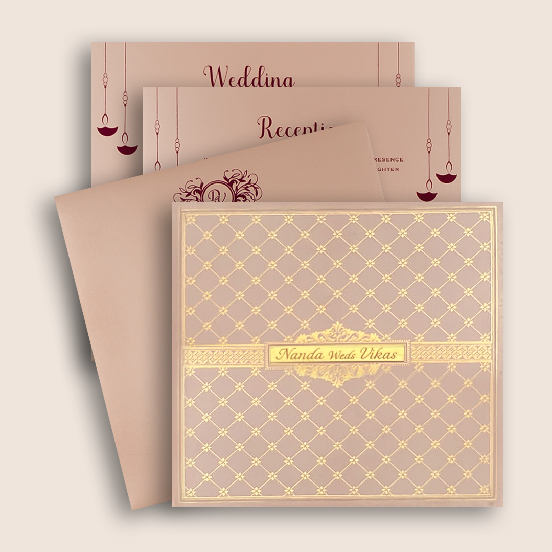 Pink Padded Floral Wedding Card - KNPO5573P