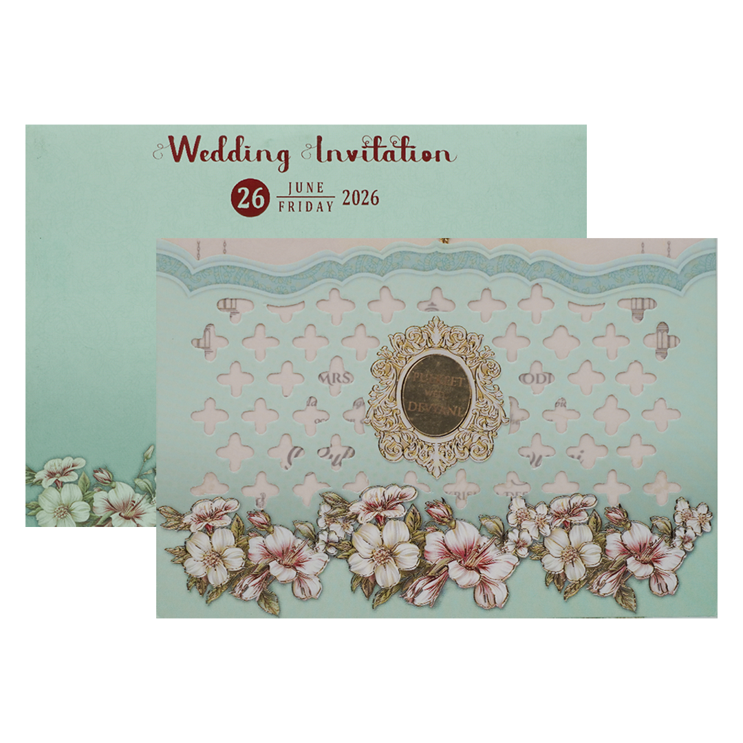 Light Blue Laser Cut Wedding Card-KJTS1813