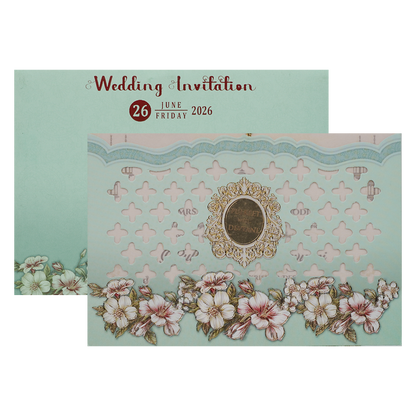 Light Blue Laser Cut Wedding Card-KJTS1813