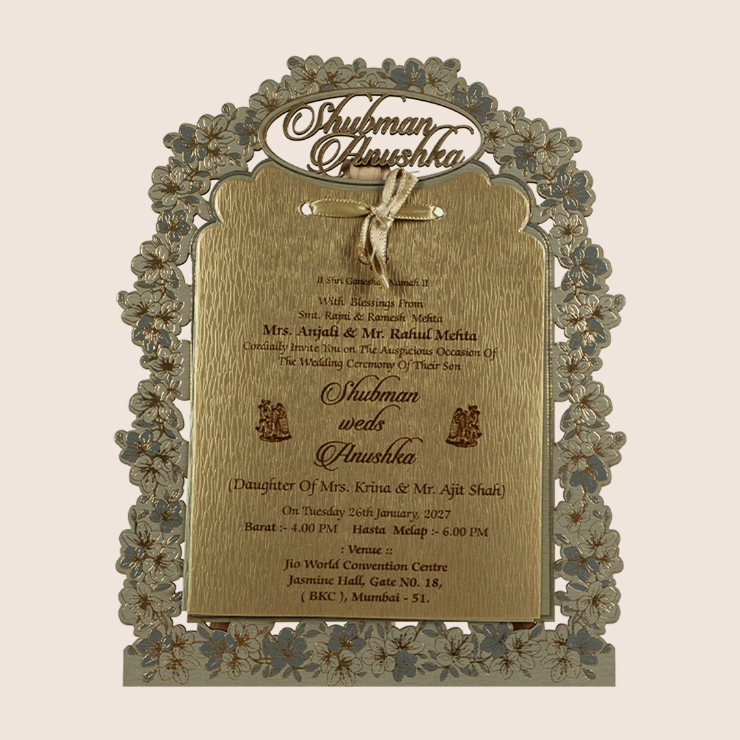 Grey Floral Laser Cut MDF Wedding Invitation - KRB09141