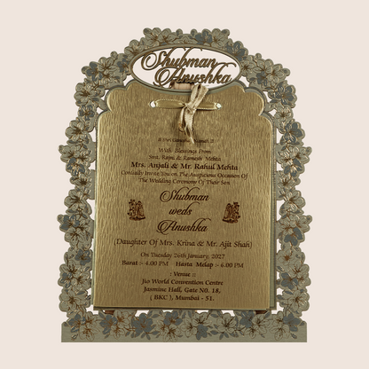 Grey Floral Laser Cut MDF Wedding Invitation - KRB09141