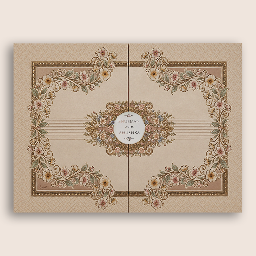 Pale Pink Floral Door Style Padded Wedding Card - KRB10800