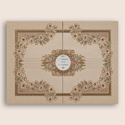 Pale Pink Floral Door Style Padded Wedding Card - KRB10800