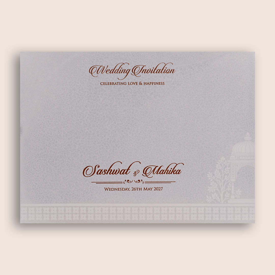 Ivory Floral Peacock Padded Wedding Invitation Card - KRE29240