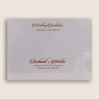 Ivory Floral Peacock Padded Wedding Invitation Card - KRE29240
