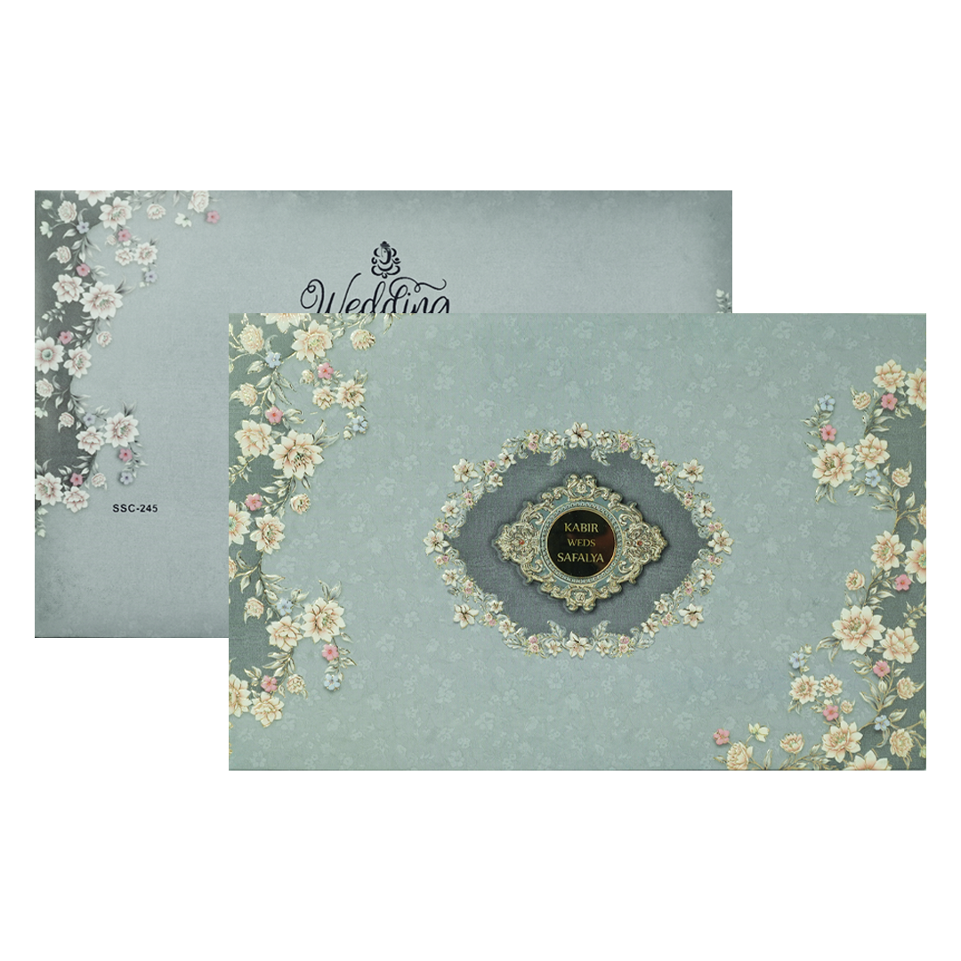 Blue Floral Padded Wedding Card-KSSC2450