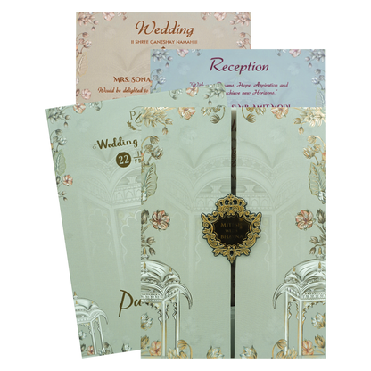 Grey Gold Floral Padded Wedding Card-KJTS1823