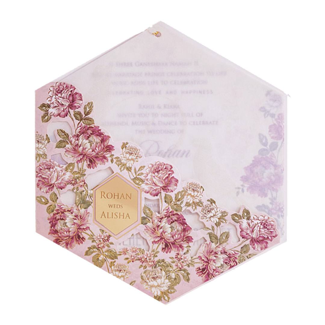 Pink Floral Parrot Laser Cut Wedding Card - KFR15170