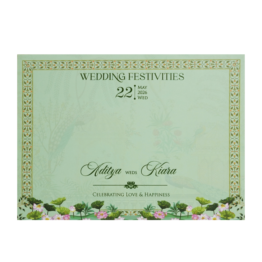 Emerald Green Fountain Peacock Wedding Card - KFR16270