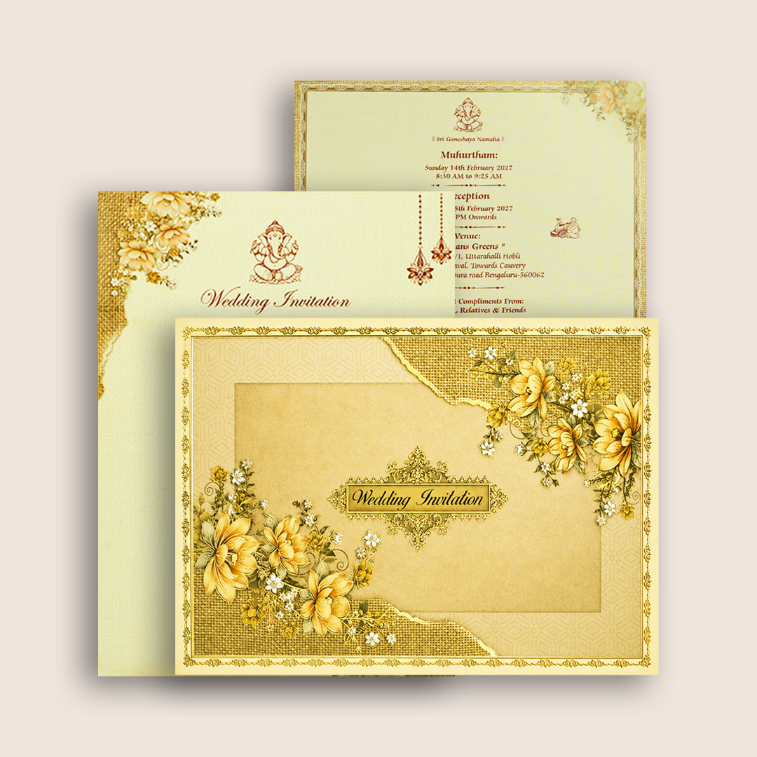 Sandal Floral Wedding Invitation Card - KNCT7412