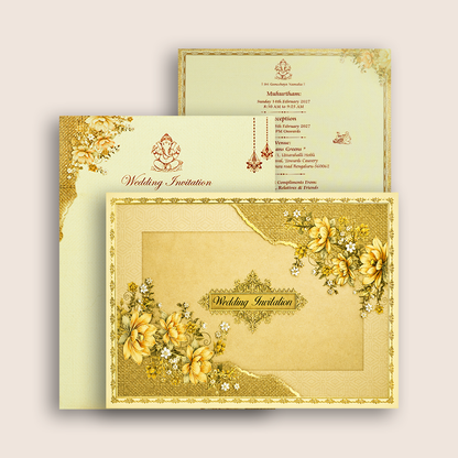 Sandal Floral Wedding Invitation Card - KNCT7412