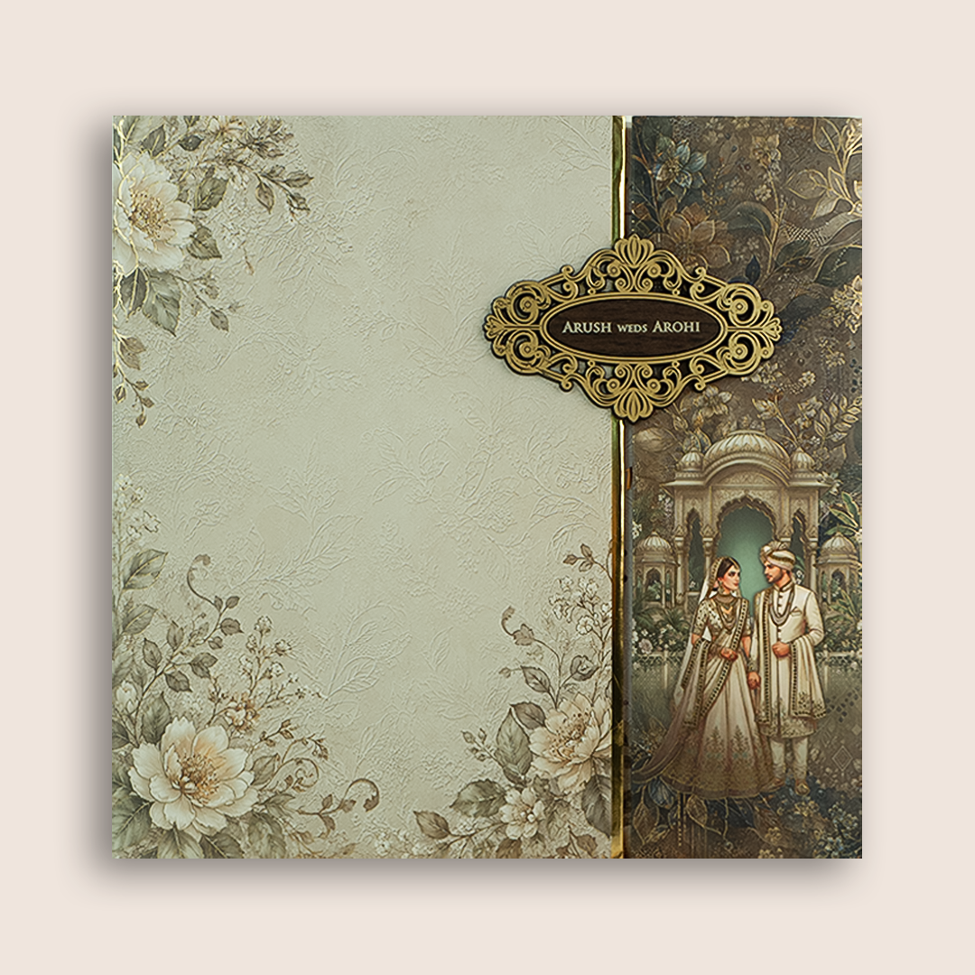 Grey Bride Groom Padded Door Style Invitation Card - KSH18790