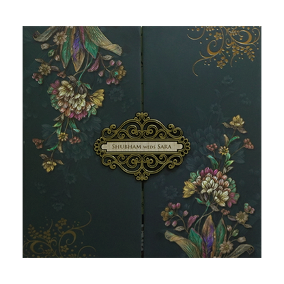 Green Floral Padded Wedding Card - KSH72810