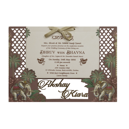 Brown Elephant Laser-cut Wedding Card - KSH72870