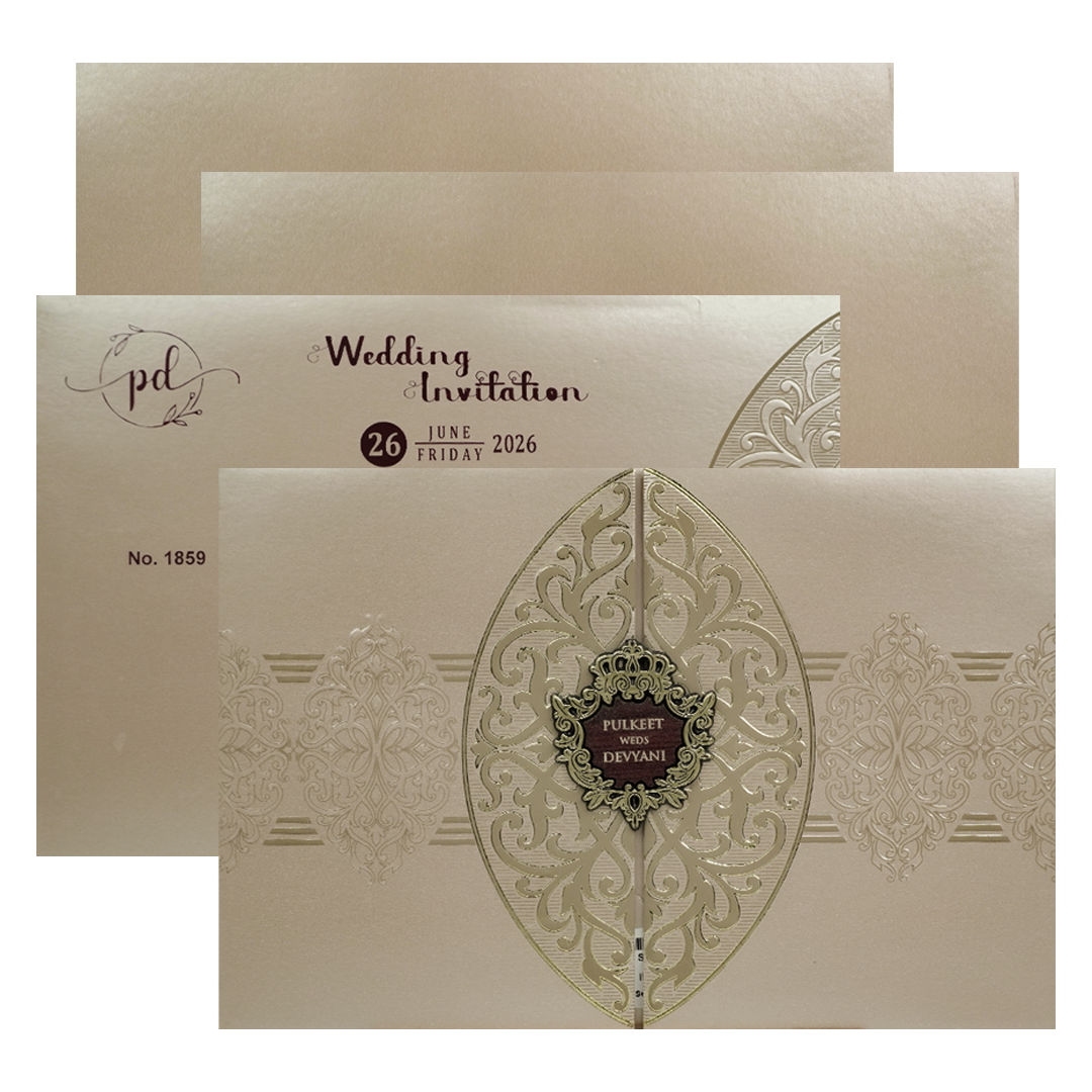Check out Gold Royal Motif Padded Wedding Card at best price.WhatsApp Support|Express Delivery.|King of cards.