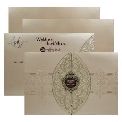 Gold Royal Motif Padded Wedding Card-KJTS1859