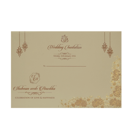 Beige Padded Embossed Floral Wedding Invitation Card-KRB09792