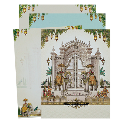 Cream Padded Palace Elephant Wedding Card-KNMO9315