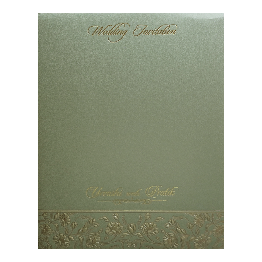 Green Floral Frame Padded Wedding Card - KMMWD1116