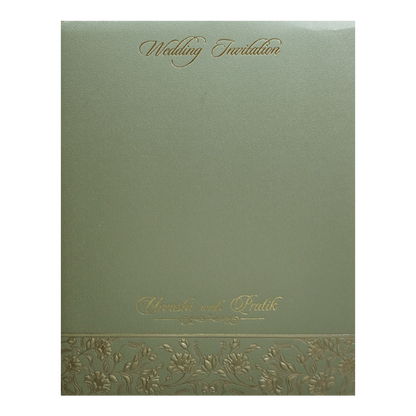 Green Floral Frame Padded Wedding Card - KMMWD1116