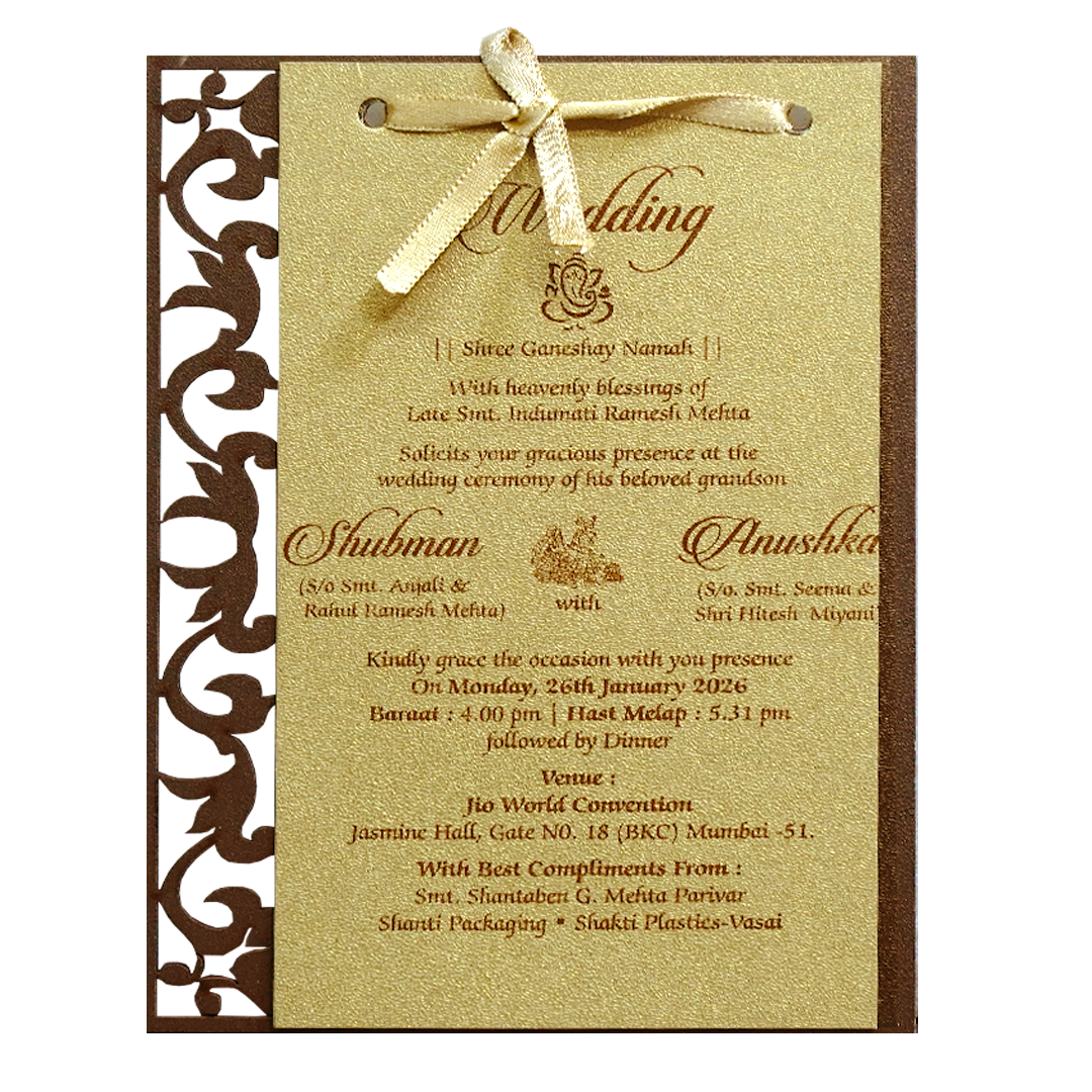 Metallic Gold Laser Cut Wedding Card-KRB07110