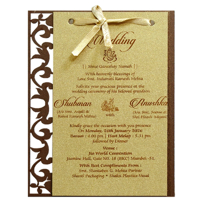 Metallic Gold Laser Cut Wedding Card-KRB07110
