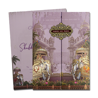 Lavender Palace Elephant Padded Wedding Card-KSH72560