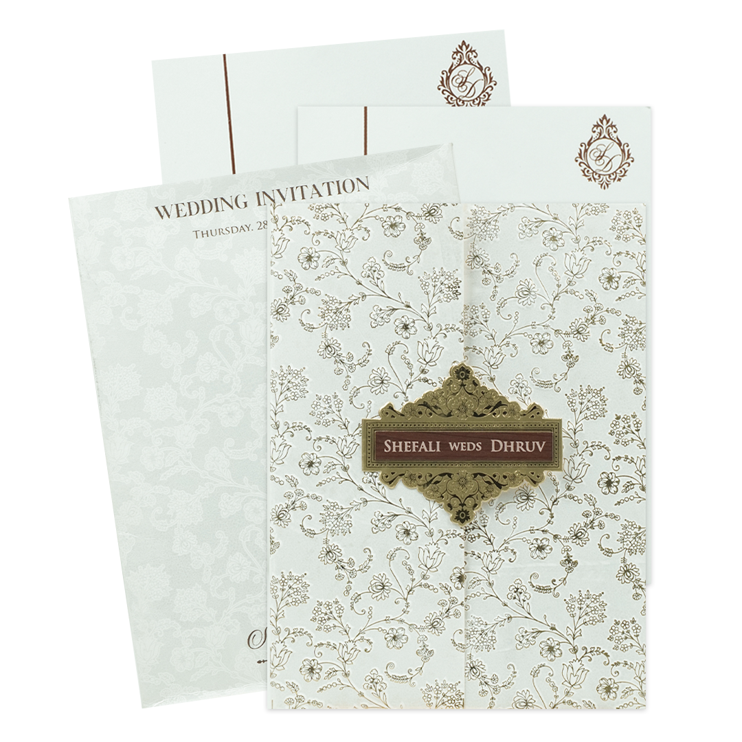 White Floral Gold Foil Wedding Card-KRE28500