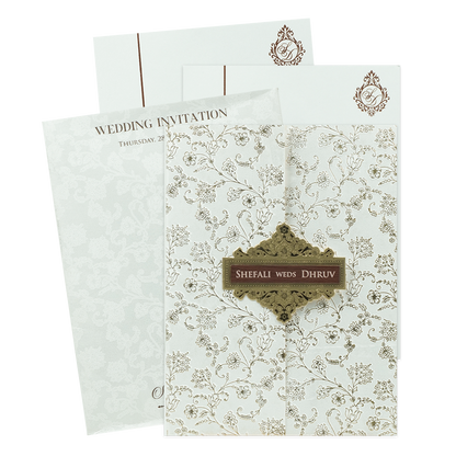 White Floral Gold Foil Wedding Card-KRE28500