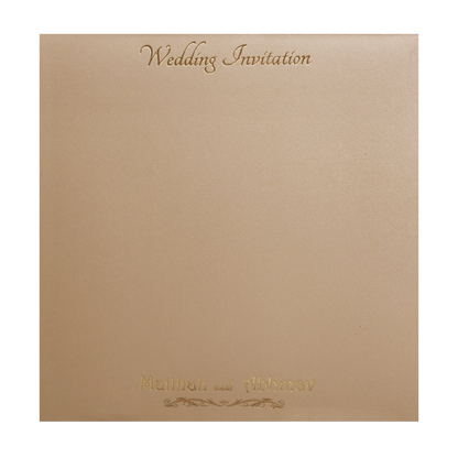Beige Cream Floral Embossed Padded Wedding Card-KMMWD1128