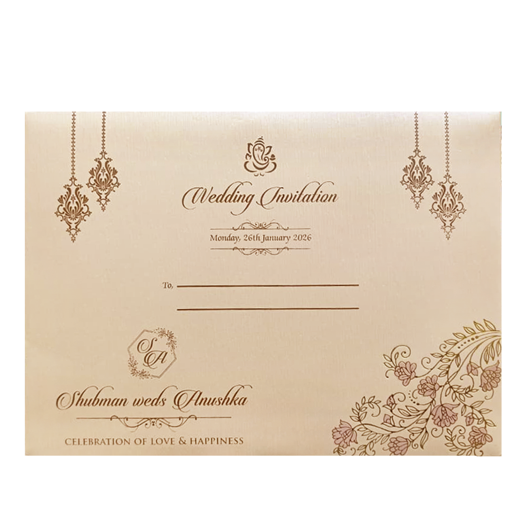 Ivory Padded Embossed Floral Wedding Invitation Card-KRB09710